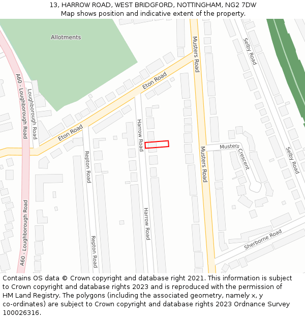 13, HARROW ROAD, WEST BRIDGFORD, NOTTINGHAM, NG2 7DW: Location map and indicative extent of plot