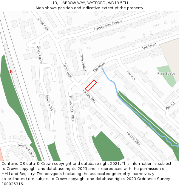 13, HARROW WAY, WATFORD, WD19 5EH: Location map and indicative extent of plot