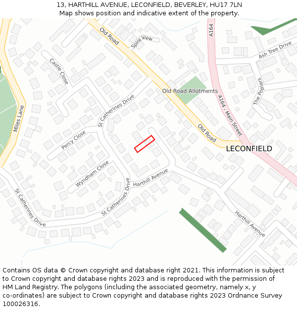 13, HARTHILL AVENUE, LECONFIELD, BEVERLEY, HU17 7LN: Location map and indicative extent of plot