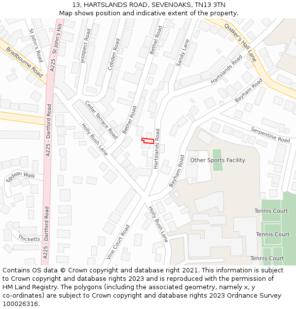 13, HARTSLANDS ROAD, SEVENOAKS, TN13 3TN: Location map and indicative extent of plot