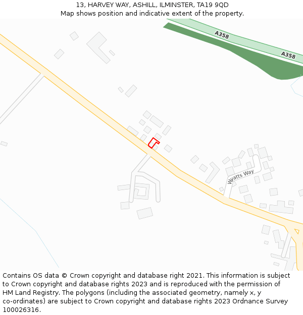 13, HARVEY WAY, ASHILL, ILMINSTER, TA19 9QD: Location map and indicative extent of plot