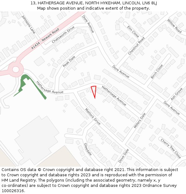 13, HATHERSAGE AVENUE, NORTH HYKEHAM, LINCOLN, LN6 8LJ: Location map and indicative extent of plot