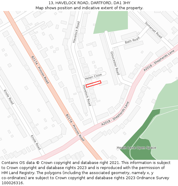 13, HAVELOCK ROAD, DARTFORD, DA1 3HY: Location map and indicative extent of plot