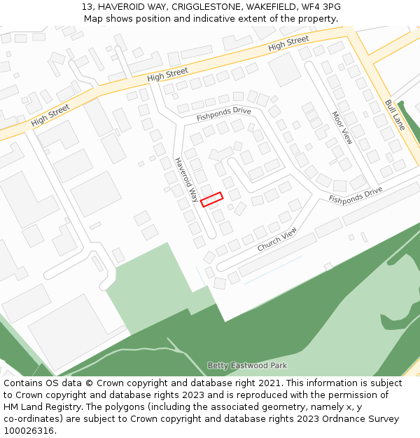 13, HAVEROID WAY, CRIGGLESTONE, WAKEFIELD, WF4 3PG: Location map and indicative extent of plot