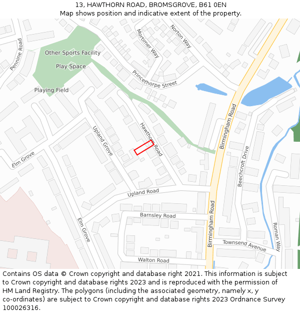 13, HAWTHORN ROAD, BROMSGROVE, B61 0EN: Location map and indicative extent of plot