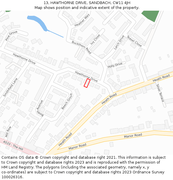 13, HAWTHORNE DRIVE, SANDBACH, CW11 4JH: Location map and indicative extent of plot
