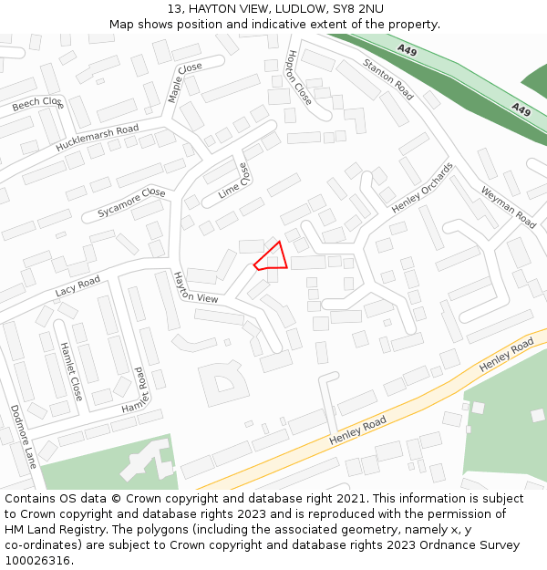 13, HAYTON VIEW, LUDLOW, SY8 2NU: Location map and indicative extent of plot