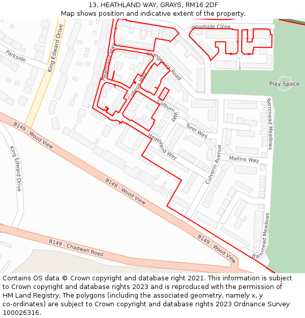 13, HEATHLAND WAY, GRAYS, RM16 2DF: Location map and indicative extent of plot