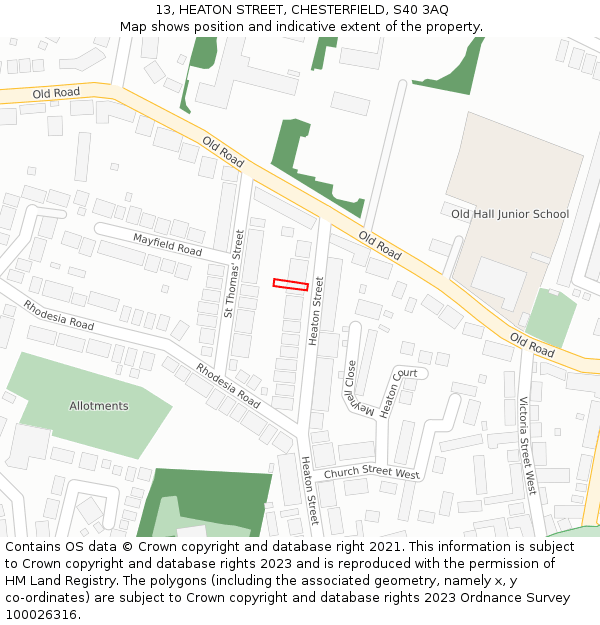 13, HEATON STREET, CHESTERFIELD, S40 3AQ: Location map and indicative extent of plot