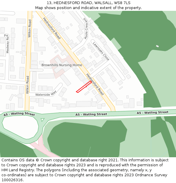 13, HEDNESFORD ROAD, WALSALL, WS8 7LS: Location map and indicative extent of plot