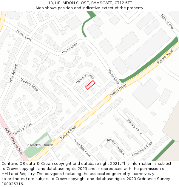 13, HELMDON CLOSE, RAMSGATE, CT12 6TT: Location map and indicative extent of plot