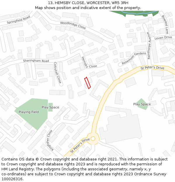 13, HEMSBY CLOSE, WORCESTER, WR5 3RH: Location map and indicative extent of plot