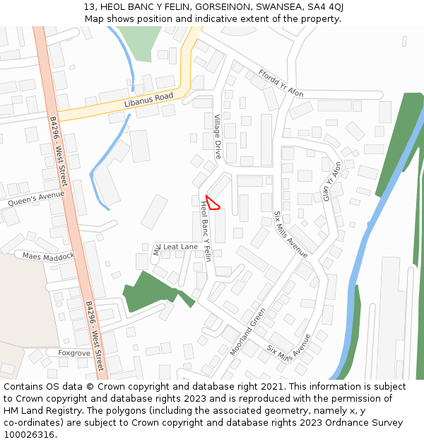 13, HEOL BANC Y FELIN, GORSEINON, SWANSEA, SA4 4QJ: Location map and indicative extent of plot