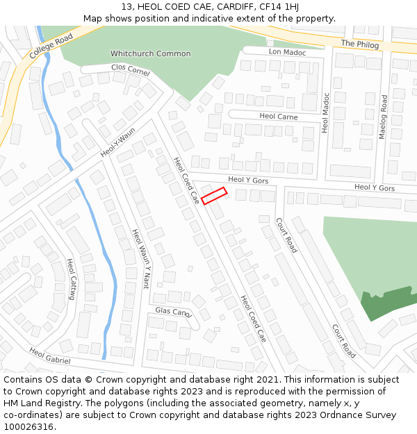 13, HEOL COED CAE, CARDIFF, CF14 1HJ: Location map and indicative extent of plot
