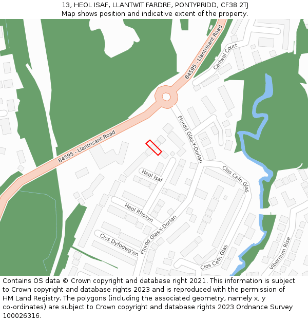 13, HEOL ISAF, LLANTWIT FARDRE, PONTYPRIDD, CF38 2TJ: Location map and indicative extent of plot