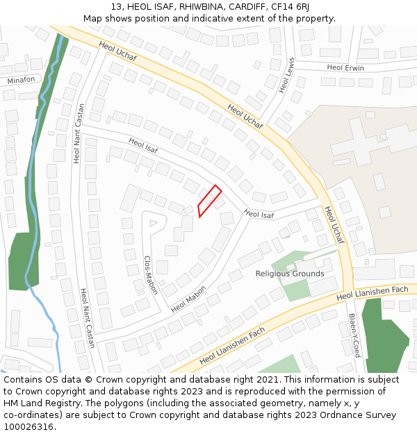 13, HEOL ISAF, RHIWBINA, CARDIFF, CF14 6RJ: Location map and indicative extent of plot