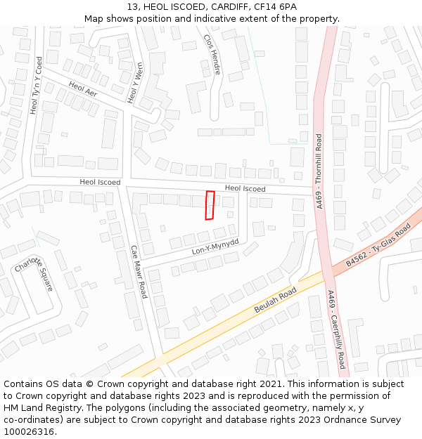 13, HEOL ISCOED, CARDIFF, CF14 6PA: Location map and indicative extent of plot