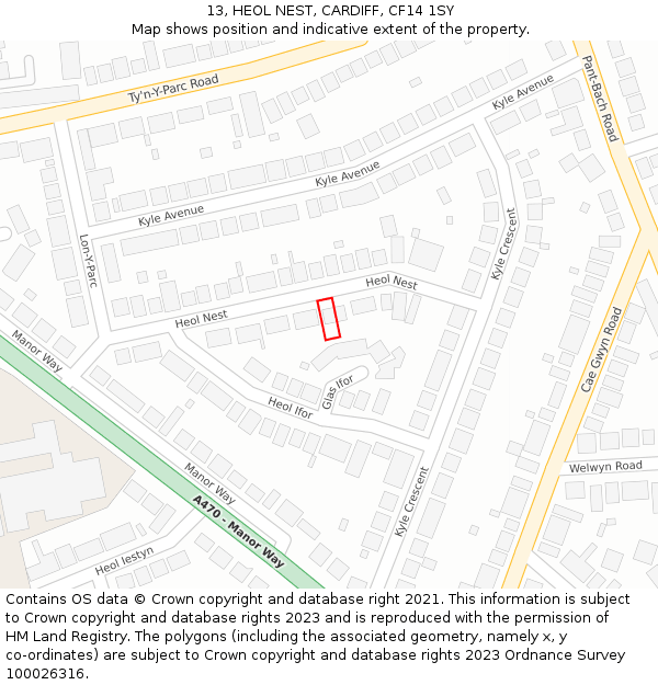 13, HEOL NEST, CARDIFF, CF14 1SY: Location map and indicative extent of plot