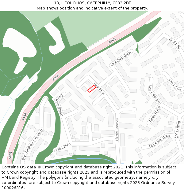 13, HEOL RHOS, CAERPHILLY, CF83 2BE: Location map and indicative extent of plot