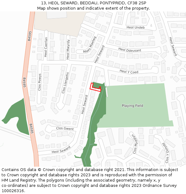 13, HEOL SEWARD, BEDDAU, PONTYPRIDD, CF38 2SP: Location map and indicative extent of plot