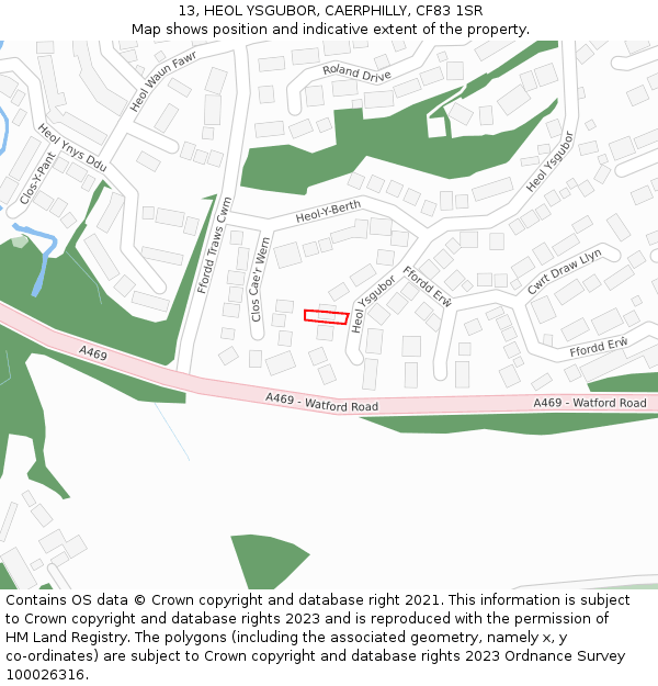 13, HEOL YSGUBOR, CAERPHILLY, CF83 1SR: Location map and indicative extent of plot