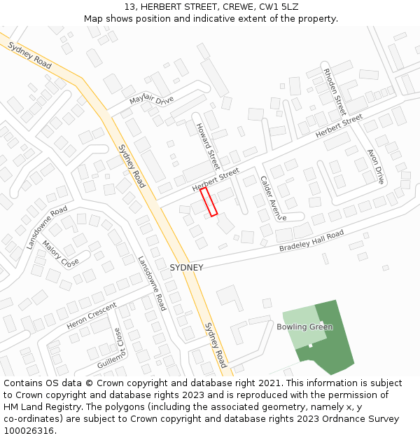 13, HERBERT STREET, CREWE, CW1 5LZ: Location map and indicative extent of plot