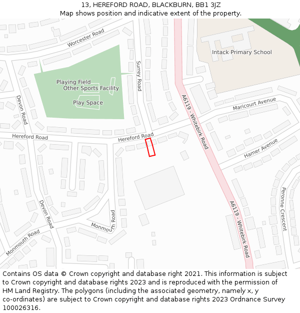 13, HEREFORD ROAD, BLACKBURN, BB1 3JZ: Location map and indicative extent of plot