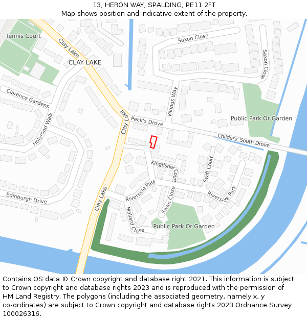 13, HERON WAY, SPALDING, PE11 2FT: Location map and indicative extent of plot