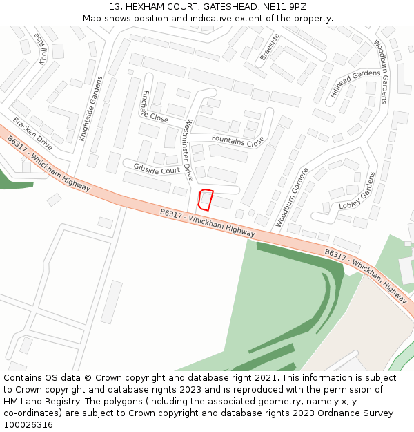 13, HEXHAM COURT, GATESHEAD, NE11 9PZ: Location map and indicative extent of plot