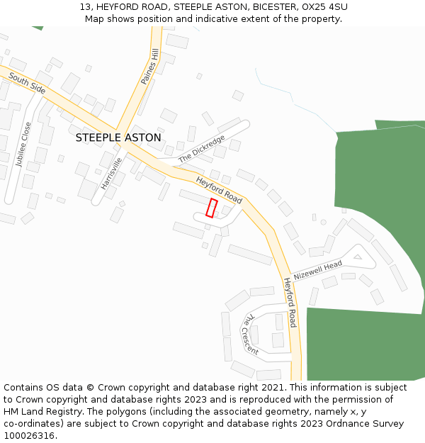 13, HEYFORD ROAD, STEEPLE ASTON, BICESTER, OX25 4SU: Location map and indicative extent of plot