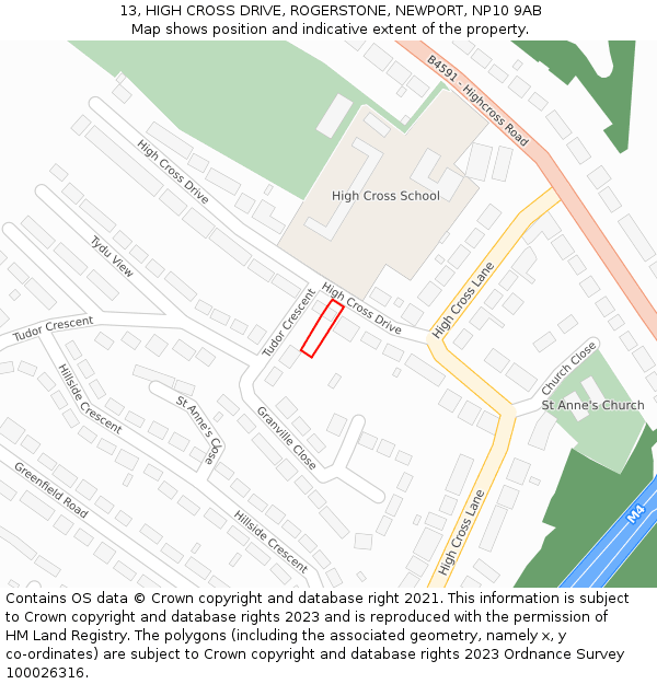 13, HIGH CROSS DRIVE, ROGERSTONE, NEWPORT, NP10 9AB: Location map and indicative extent of plot