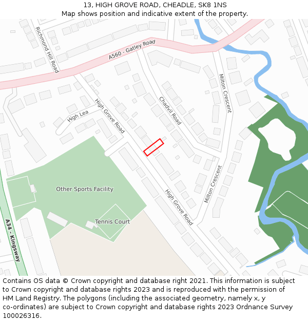 13, HIGH GROVE ROAD, CHEADLE, SK8 1NS: Location map and indicative extent of plot