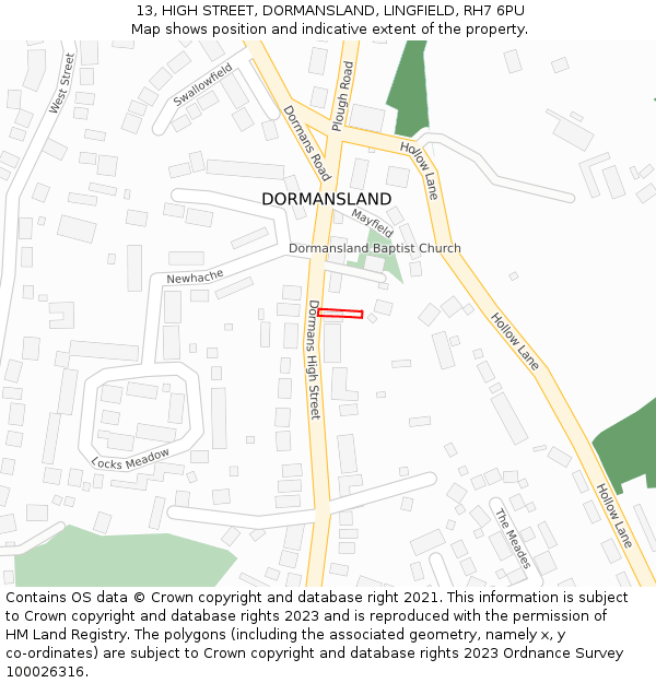 13, HIGH STREET, DORMANSLAND, LINGFIELD, RH7 6PU: Location map and indicative extent of plot