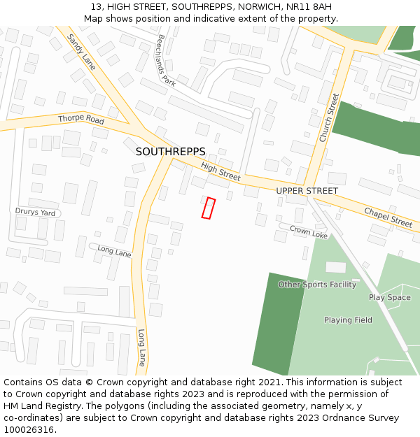 13, HIGH STREET, SOUTHREPPS, NORWICH, NR11 8AH: Location map and indicative extent of plot