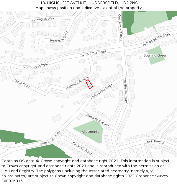 13, HIGHCLIFFE AVENUE, HUDDERSFIELD, HD2 2NS: Location map and indicative extent of plot