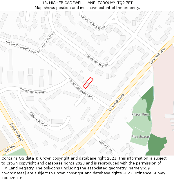 13, HIGHER CADEWELL LANE, TORQUAY, TQ2 7ET: Location map and indicative extent of plot