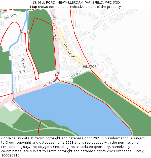 13, HILL ROAD, NEWMILLERDAM, WAKEFIELD, WF2 6QD: Location map and indicative extent of plot