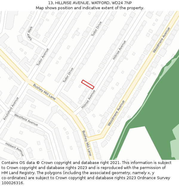 13, HILLRISE AVENUE, WATFORD, WD24 7NP: Location map and indicative extent of plot