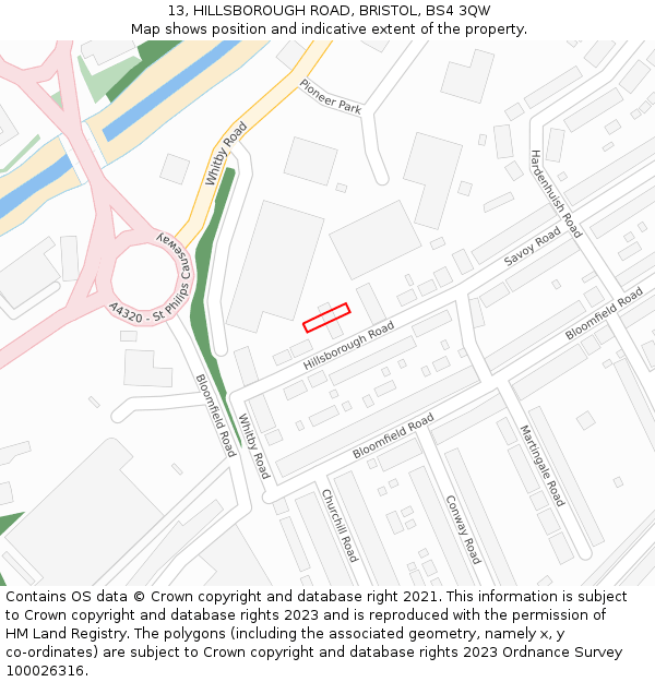 13, HILLSBOROUGH ROAD, BRISTOL, BS4 3QW: Location map and indicative extent of plot