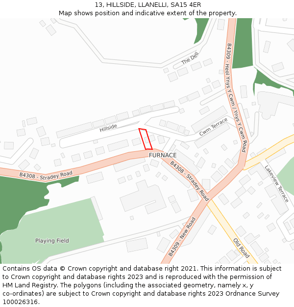 13, HILLSIDE, LLANELLI, SA15 4ER: Location map and indicative extent of plot