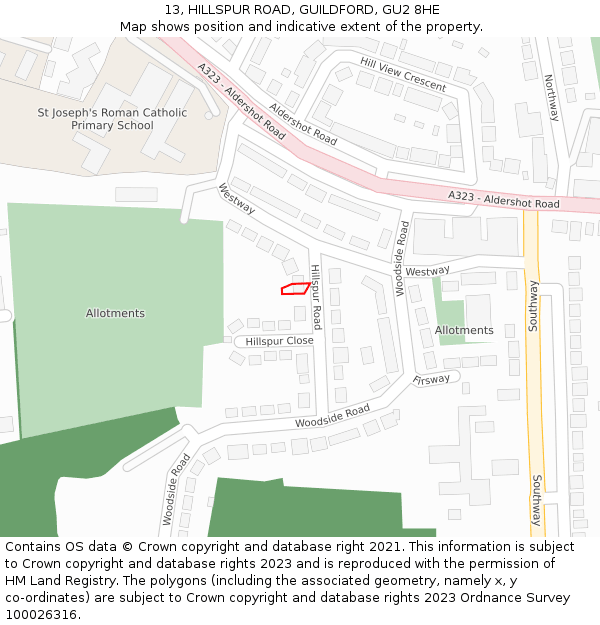 13, HILLSPUR ROAD, GUILDFORD, GU2 8HE: Location map and indicative extent of plot