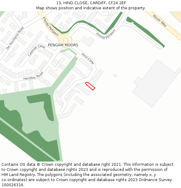 13, HIND CLOSE, CARDIFF, CF24 2EF: Location map and indicative extent of plot