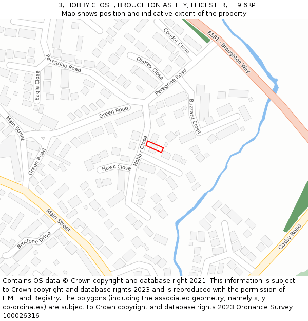 13, HOBBY CLOSE, BROUGHTON ASTLEY, LEICESTER, LE9 6RP: Location map and indicative extent of plot