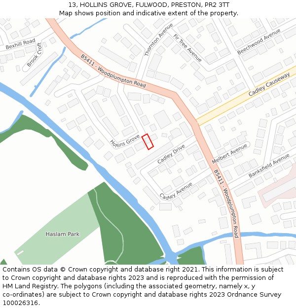 13, HOLLINS GROVE, FULWOOD, PRESTON, PR2 3TT: Location map and indicative extent of plot