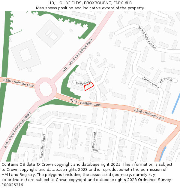 13, HOLLYFIELDS, BROXBOURNE, EN10 6LR: Location map and indicative extent of plot