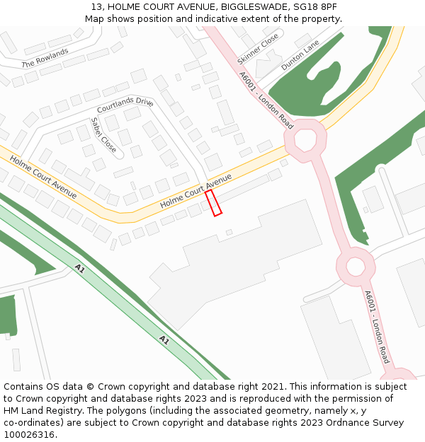 13, HOLME COURT AVENUE, BIGGLESWADE, SG18 8PF: Location map and indicative extent of plot