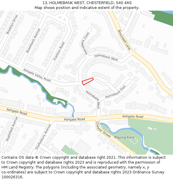 13, HOLMEBANK WEST, CHESTERFIELD, S40 4AS: Location map and indicative extent of plot