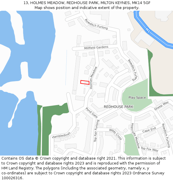 13, HOLMES MEADOW, REDHOUSE PARK, MILTON KEYNES, MK14 5GF: Location map and indicative extent of plot