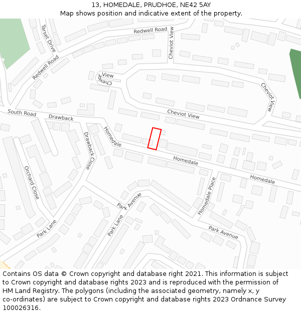 13, HOMEDALE, PRUDHOE, NE42 5AY: Location map and indicative extent of plot