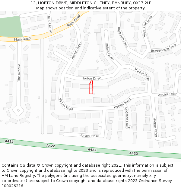 13, HORTON DRIVE, MIDDLETON CHENEY, BANBURY, OX17 2LP: Location map and indicative extent of plot